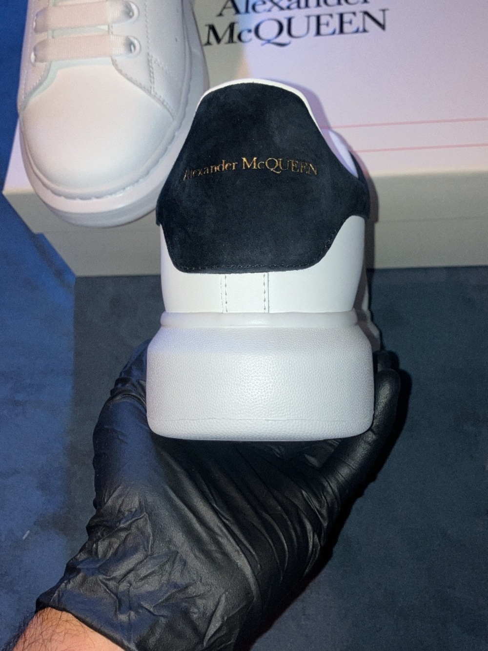 Alexander McQueen White Leather Sneakers with Black Heel Tab - Picture 5 of 5